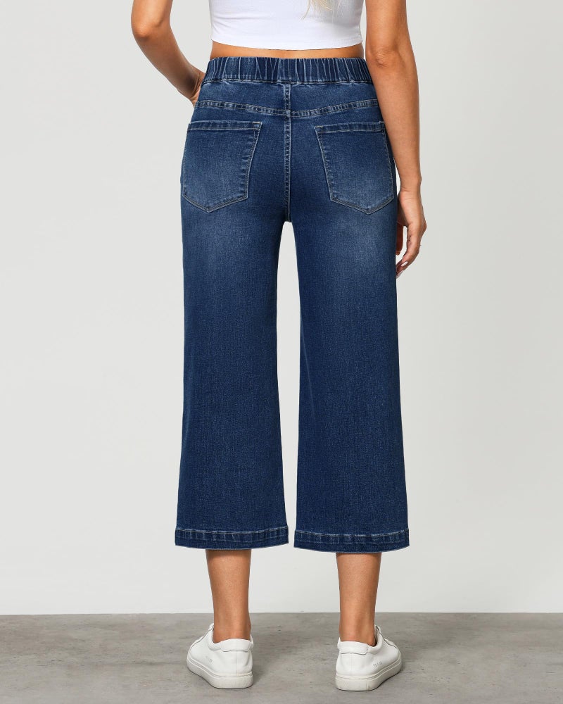 GRAPENT Wide Leg Jeans Woman Womens High Waisted Jeans Cute Jean Capris for Women Stretchy Trendy Relaxed Capri Pants for Women Women's Capri Pants Color Classic Blue Small Size 4 to 6 - Image 2