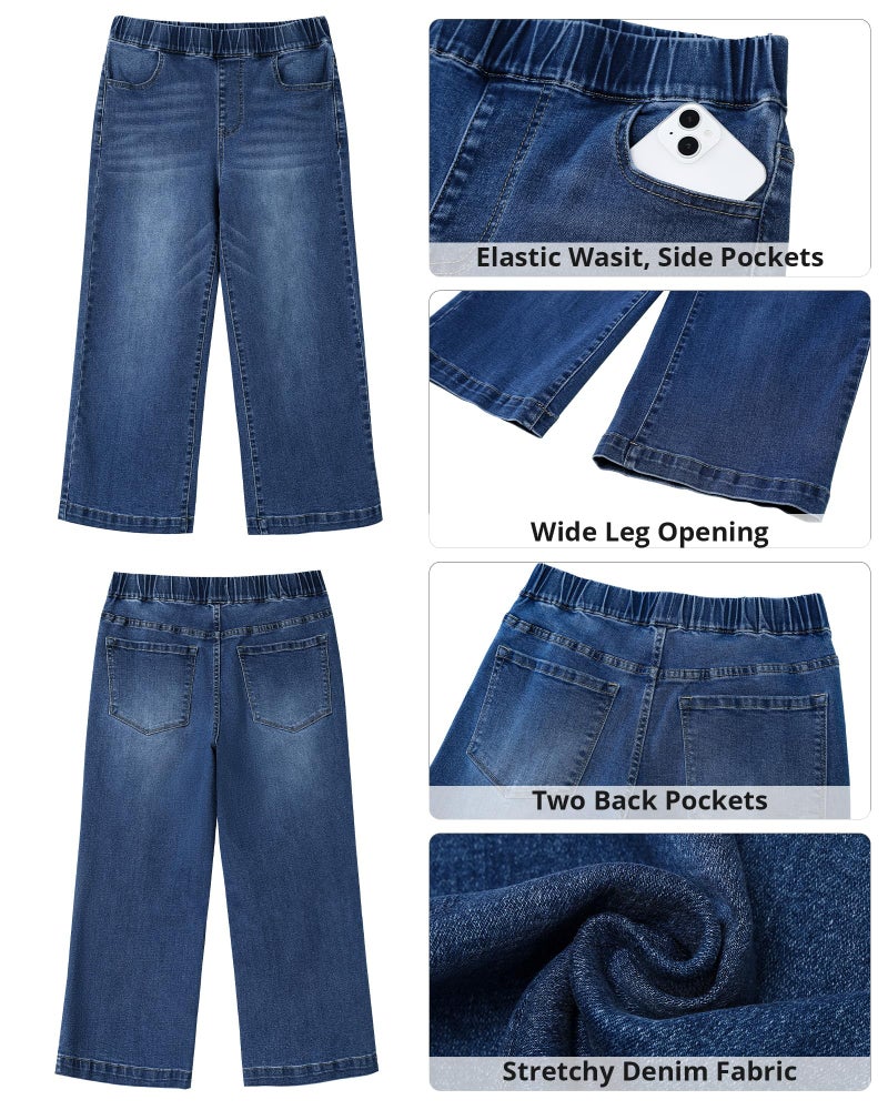 GRAPENT Wide Leg Jeans Woman Womens High Waisted Jeans Cute Jean Capris for Women Stretchy Trendy Relaxed Capri Pants for Women Women's Capri Pants Color Classic Blue Small Size 4 to 6 - Image 5