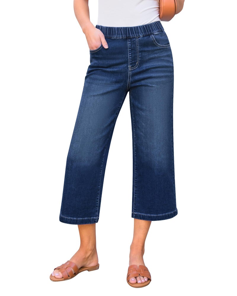 GRAPENT Wide Leg Jeans Woman Womens High Waisted Jeans Cute Jean Capris for Women Stretchy Trendy Relaxed Capri Pants for Women Women's Capri Pants Color Classic Blue Small Size 4 to 6 - Image 1