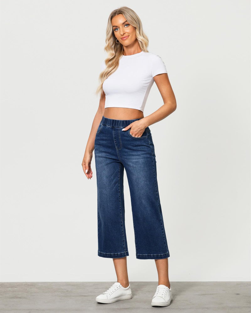 GRAPENT Wide Leg Jeans Woman Womens High Waisted Jeans Cute Jean Capris for Women Stretchy Trendy Relaxed Capri Pants for Women Women's Capri Pants Color Classic Blue Small Size 4 to 6 - Image 4