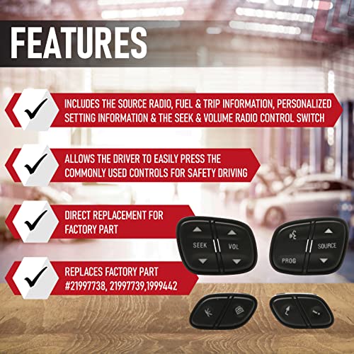 AA Ignition Replacement Steering Wheel Control Switch Kit - Compatible with Buick, Cadillac, Chevy, GMC - Silverado, Sierra, Tahoe, Yukon, Trailblazer 2002-09 - Replaces 21997738, 21997739,1999442, 1999443 - Image 2