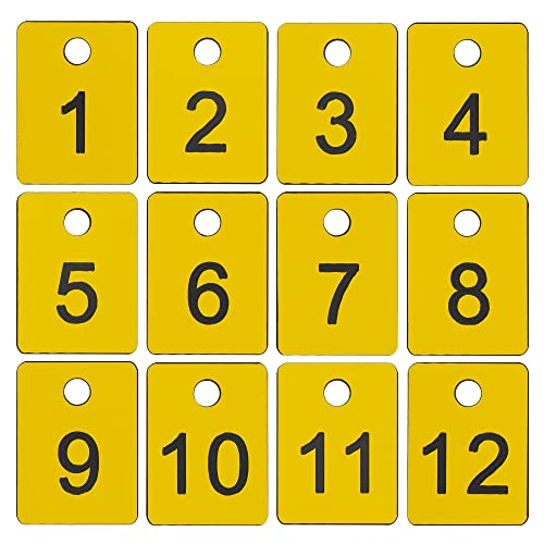 StayMax Plastic Numbered Tags Rectangle Key Number Tags Number Disc with Hole (1-50, Yellow) - Image 1