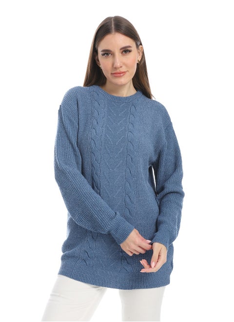 women wool plain pullover with round neck and multidesign