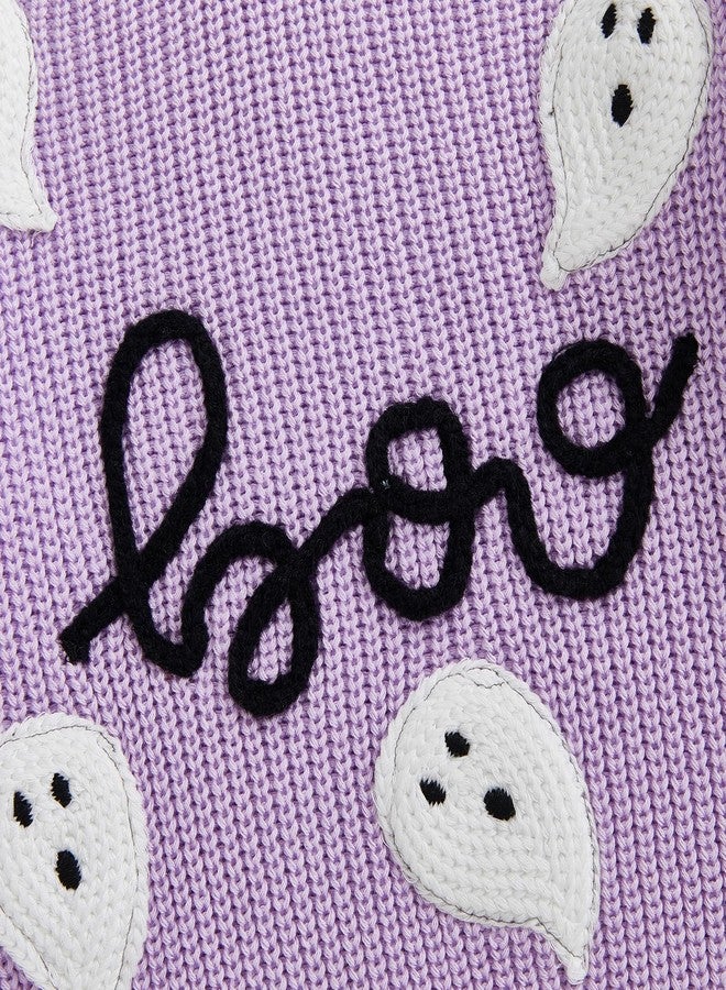 MoZiKQin Baby Halloween Outfit Boy Girl Pumpkin Sweater Ghost Embroidery Knit Sweatshirt Infant Toddler Halloween Clothes (Ghost Boo-Purple, 2-3 Years) - Image 5