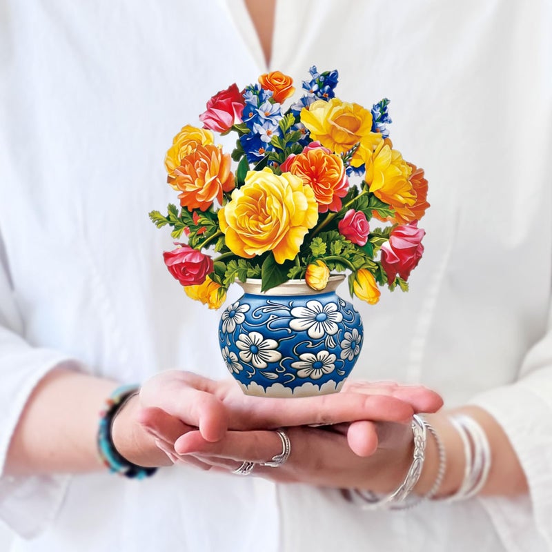 Freshcut Paper Pop Up Cards, Mini Sorbet Roses, 6 Inch Mini Sized Forever Flower Bouquet 3D Popup Greeting Cards, Birthday Cards, Thank You Card, Blank Notecard & Envelope - Image 1