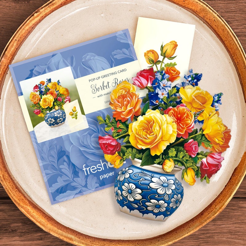 Freshcut Paper Pop Up Cards, Mini Sorbet Roses, 6 Inch Mini Sized Forever Flower Bouquet 3D Popup Greeting Cards, Birthday Cards, Thank You Card, Blank Notecard & Envelope - Image 5