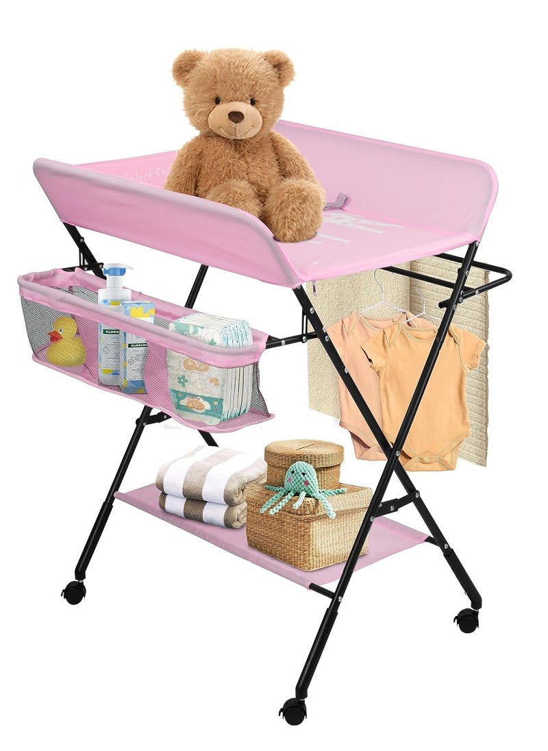 ALMUFARREJ Portable Baby Changing Table with Wheels, Foldable for Infants, Waterproof, Portable Nursery Organizer for Newborn Essentials  - Image 1