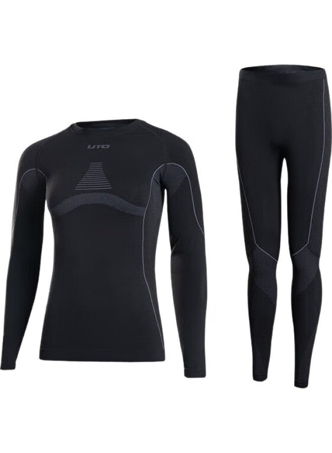 UTO Quick-Dry Compression Base Layer For Women, Functional Underwear For Skiing, Hiking, Outdoor Sports, Sweat-Wicking And Warm Set, Black And Gray, Size S - Image 1