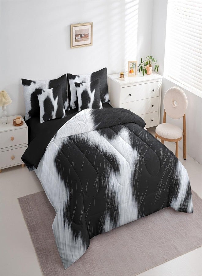 Erosebridal طقم مفروشات سرير من 7 قطع بنقشة جلد البقر من إيروسبريدال، مقاس كوين، أبيض وأسود، مصنوع من جلد البقر، طقم سرير كامل في حقيبة، تصميم ريفي غربي، لحاف مع ملاءات، أطقم أسرّة من جلد الحيوانات وشعرها، مناسبة لنمط المزرعة. - Image 3