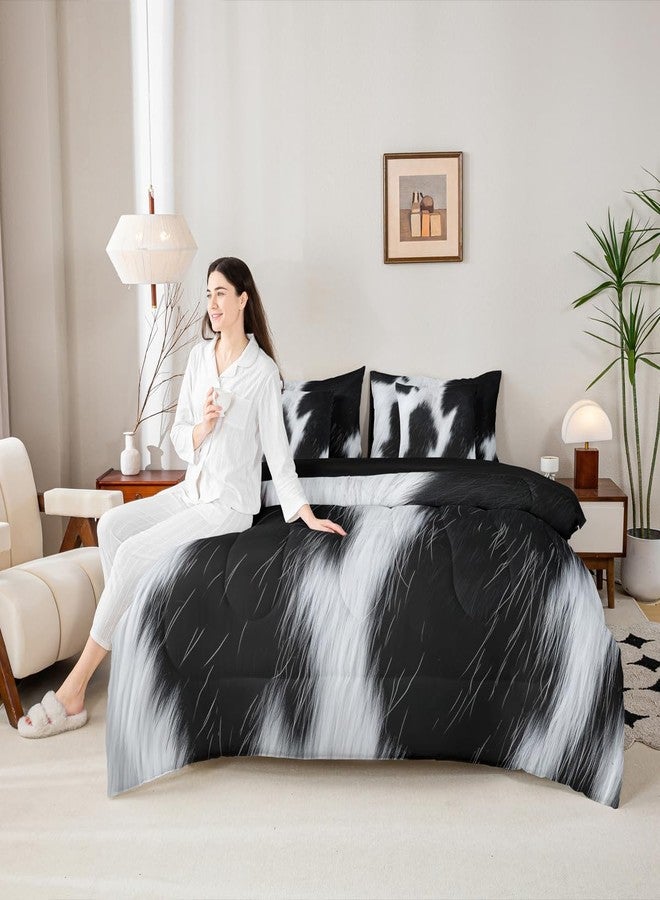 Erosebridal طقم مفروشات سرير من 7 قطع بنقشة جلد البقر من إيروسبريدال، مقاس كوين، أبيض وأسود، مصنوع من جلد البقر، طقم سرير كامل في حقيبة، تصميم ريفي غربي، لحاف مع ملاءات، أطقم أسرّة من جلد الحيوانات وشعرها، مناسبة لنمط المزرعة. - Image 4