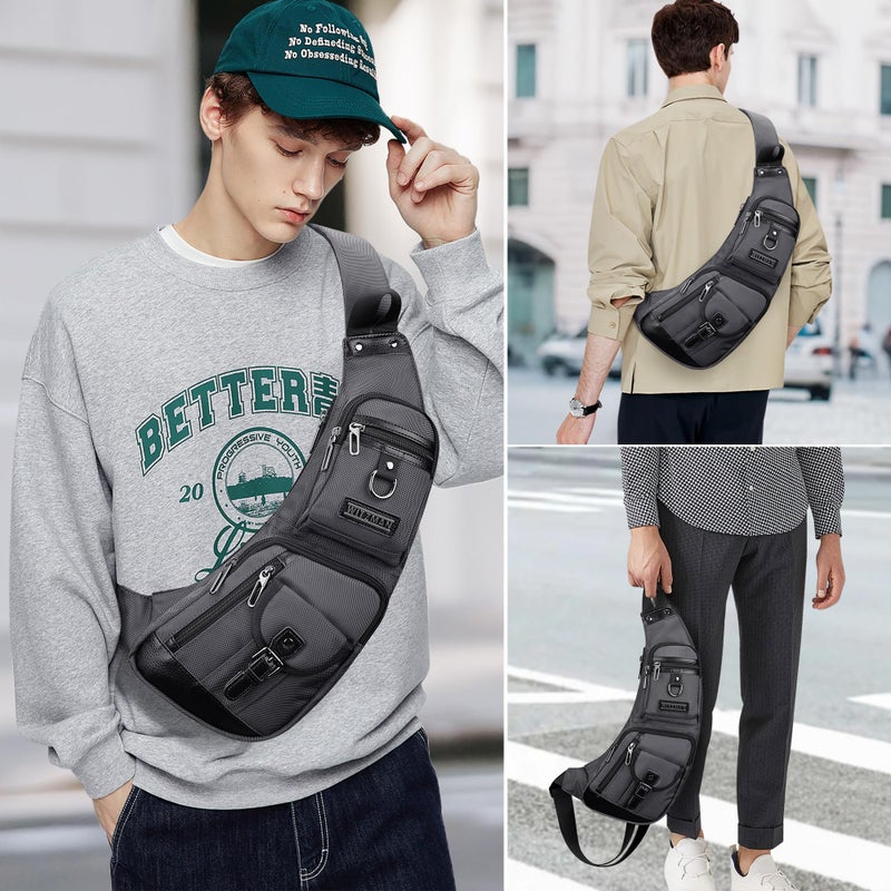 WITZMAN Sling Bag for Men Crossbody Bags Travel Slim Chest Bag One Strap Lightweight Casual Daypack (B702 Silvery Grey) - Image 2