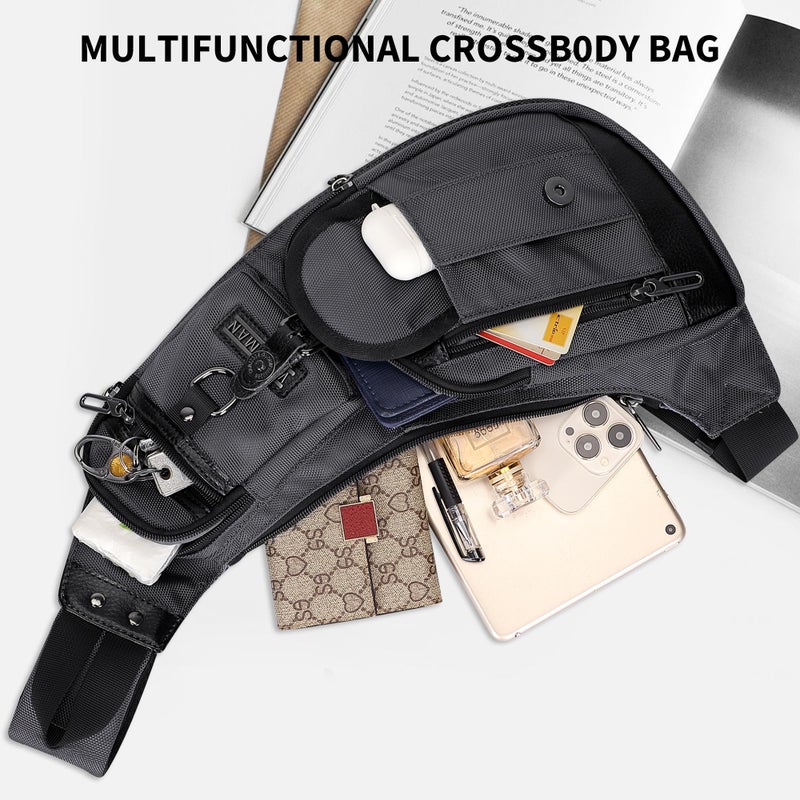 WITZMAN Sling Bag for Men Crossbody Bags Travel Slim Chest Bag One Strap Lightweight Casual Daypack (B702 Silvery Grey) - Image 3