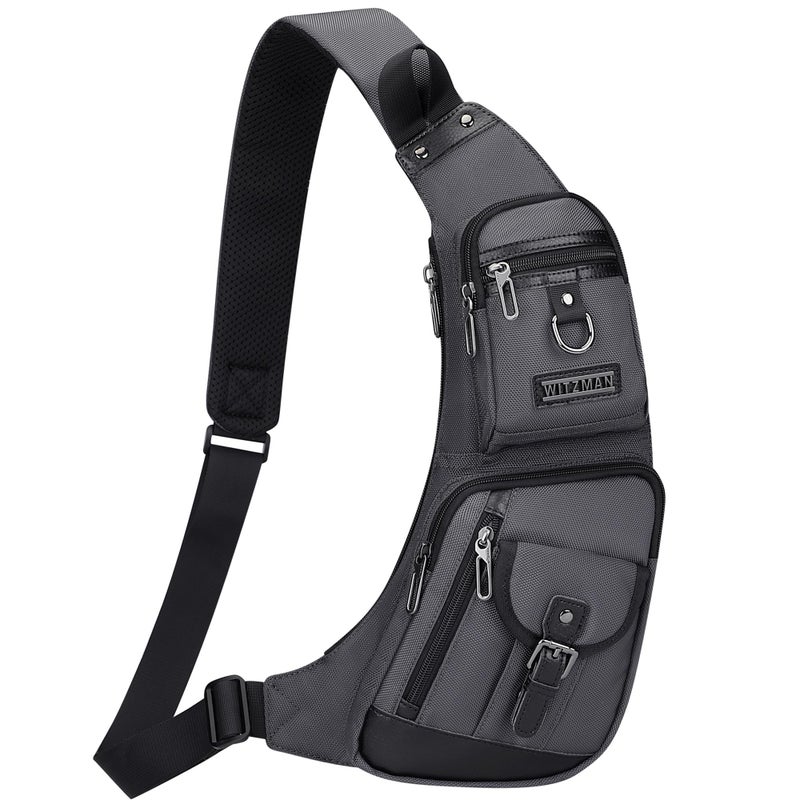 WITZMAN Sling Bag for Men Crossbody Bags Travel Slim Chest Bag One Strap Lightweight Casual Daypack (B702 Silvery Grey) - Image 1