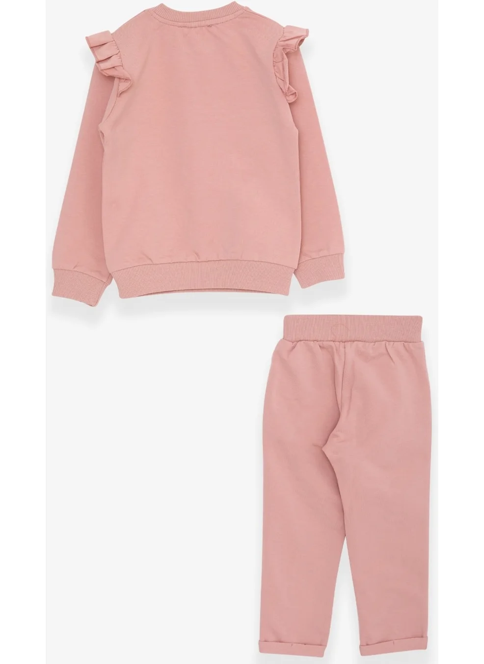 بريز Girls Tracksuit Set with Teddy Bear Glitter Text Print 1.5-5 Years, Salmon
