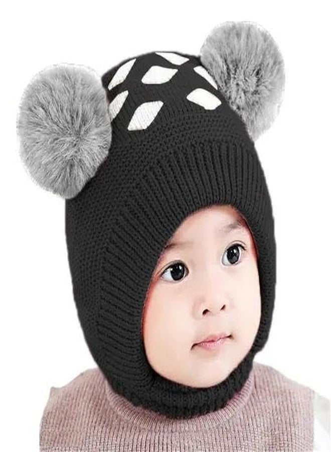 FAMWRAPZ Kids Warm Plush Bear Hat with Face Protection, Winter Cute Bear Ear Warm Hat Plush Hats Windproof Warm Scarf Crochet Skull Cap, Black 3-4 Years - Image 1