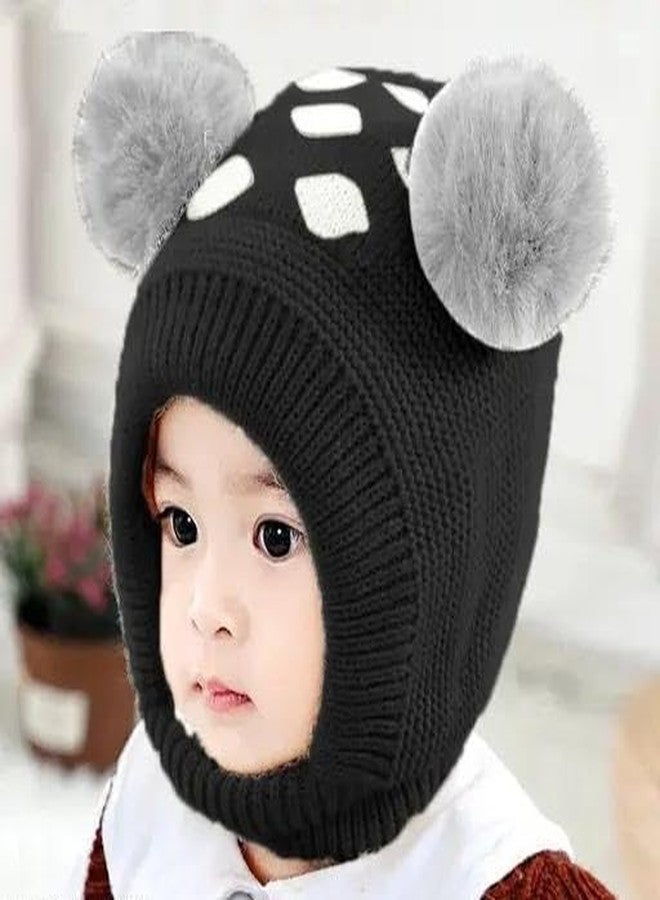 FAMWRAPZ Kids Warm Plush Bear Hat with Face Protection, Winter Cute Bear Ear Warm Hat Plush Hats Windproof Warm Scarf Crochet Skull Cap, Black 3-4 Years - Image 2