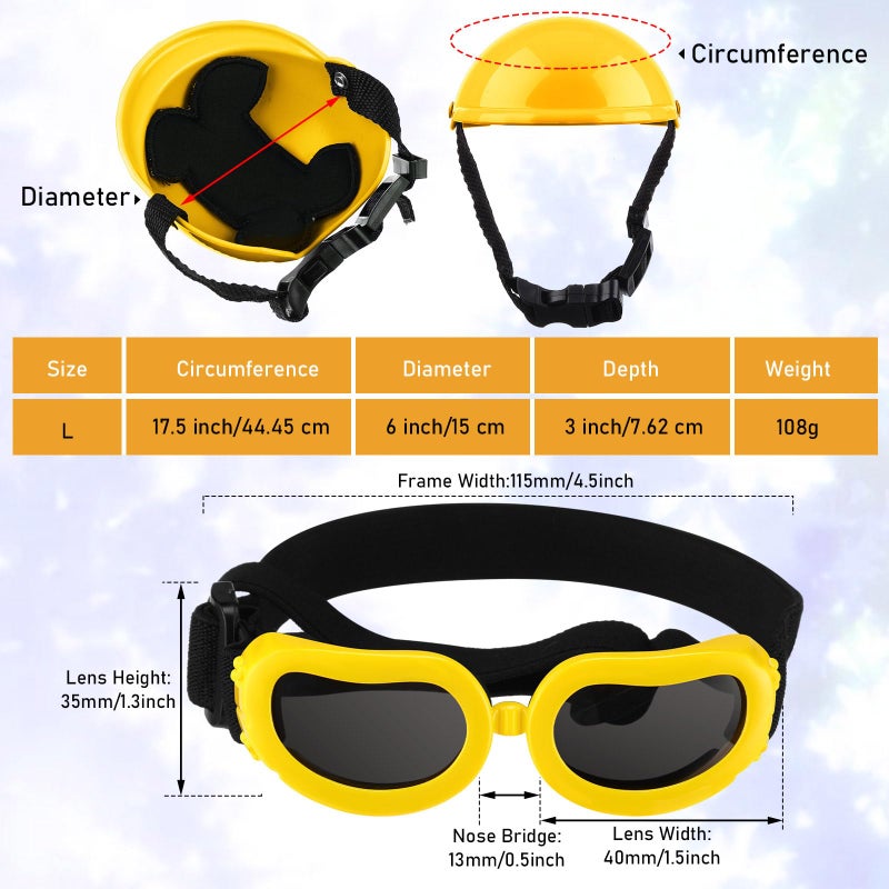 Frienda Dog Helmet and Goggles, UV Protection Doggy Sunglasses and 4 Inch Padded Puppy Motorcycle Helmet Adorable Dog Goggles with Adjustable Belt for Small Dogs Puppy Riding(Yellow,L) - Image 2