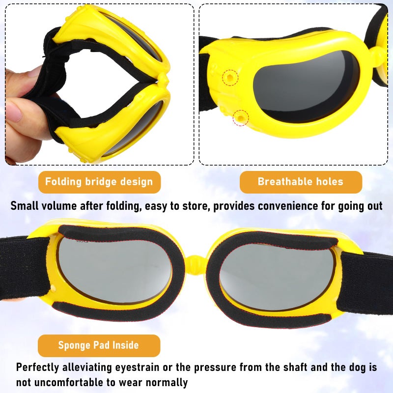 Frienda Dog Helmet and Goggles, UV Protection Doggy Sunglasses and 4 Inch Padded Puppy Motorcycle Helmet Adorable Dog Goggles with Adjustable Belt for Small Dogs Puppy Riding(Yellow,L) - Image 4