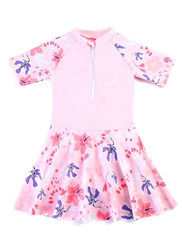 Loquat Girls One Piece Swim Dress Print Skirted Bathing Suit for Kids Girls Summer Swimwear Pink - Image 1