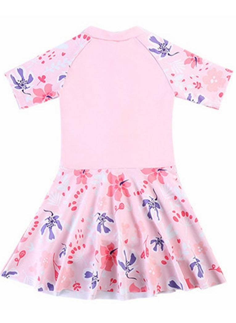 Loquat Girls One Piece Swim Dress Print Skirted Bathing Suit for Kids Girls Summer Swimwear Pink - Image 2
