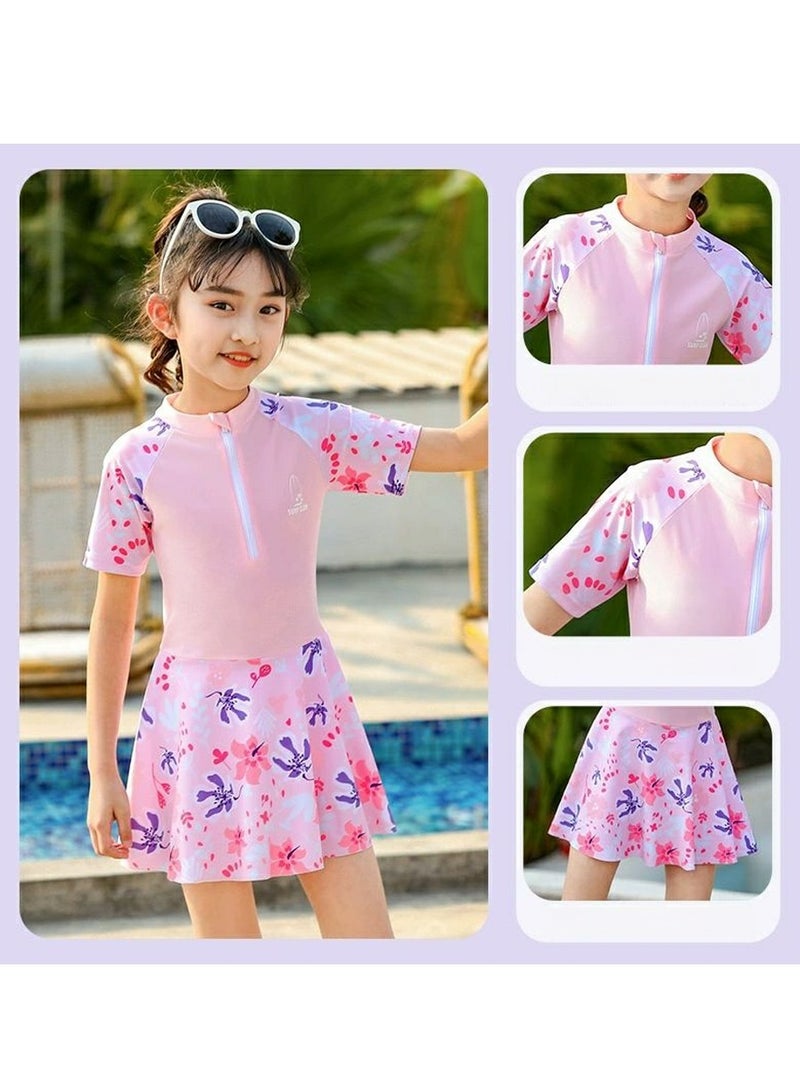 Loquat Girls One Piece Swim Dress Print Skirted Bathing Suit for Kids Girls Summer Swimwear Pink - Image 3