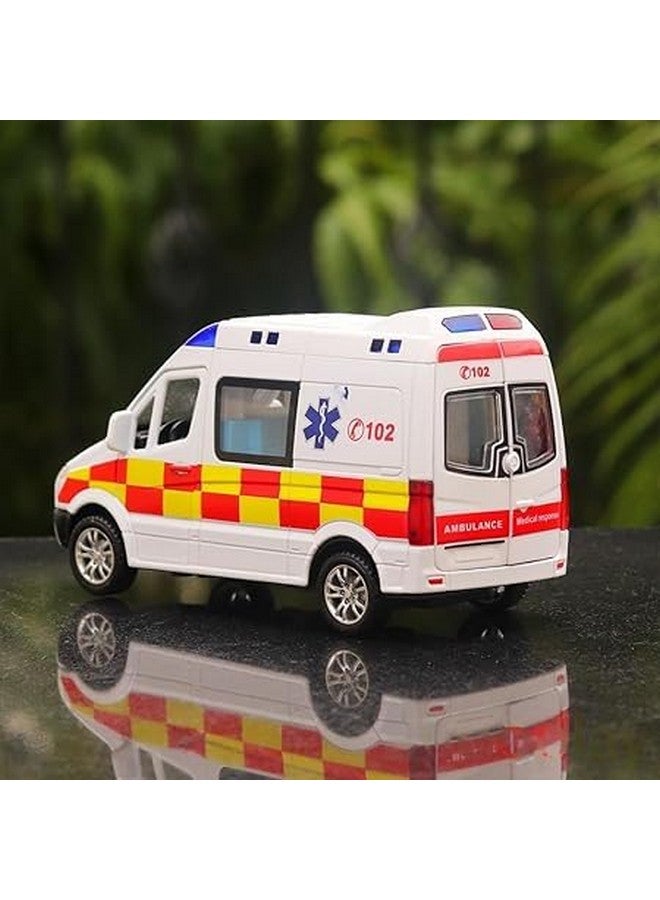 DIPDEY Rescue Team Ambulance White Diecast Model Toy Car 1:32 Scale Die-Cast with Props Openable Doors & Pull Back Action Power Light and Sound Effect for Kids Boys Girls (108 Ambulance) - Image 2