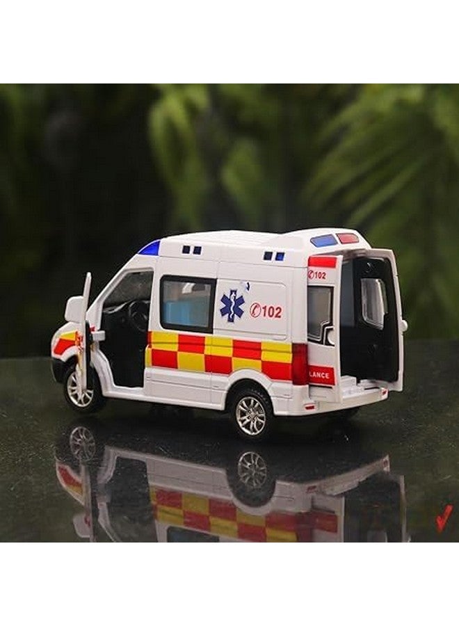 DIPDEY Rescue Team Ambulance White Diecast Model Toy Car 1:32 Scale Die-Cast with Props Openable Doors & Pull Back Action Power Light and Sound Effect for Kids Boys Girls (108 Ambulance) - Image 4