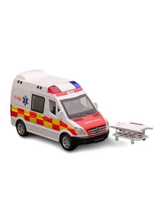 DIPDEY Rescue Team Ambulance White Diecast Model Toy Car 1:32 Scale Die-Cast with Props Openable Doors & Pull Back Action Power Light and Sound Effect for Kids Boys Girls (108 Ambulance) - Image 1