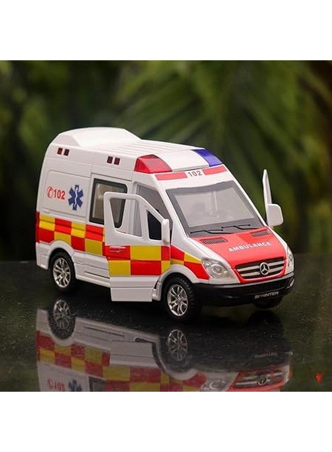 DIPDEY Rescue Team Ambulance White Diecast Model Toy Car 1:32 Scale Die-Cast with Props Openable Doors & Pull Back Action Power Light and Sound Effect for Kids Boys Girls (108 Ambulance) - Image 3