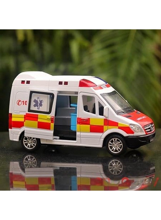 DIPDEY Rescue Team Ambulance White Diecast Model Toy Car 1:32 Scale Die-Cast with Props Openable Doors & Pull Back Action Power Light and Sound Effect for Kids Boys Girls (108 Ambulance) - Image 5