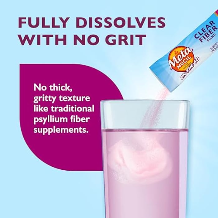 Metamucil Fiber Supplement, Clear Mixing Fiber Powder Stick Packs, Mixed Berry Flavor, On the go, Plant Based Prebiotic Fiber Supplement Blend for Daily Digestive Health, 21 Stick Packs - Image 5
