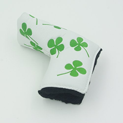 Ronsit Green Four-Leaf Clover Golf Putter Head Cover Headcover Shamrock Embroidered Blade Fit All Brands (White) - Image 2
