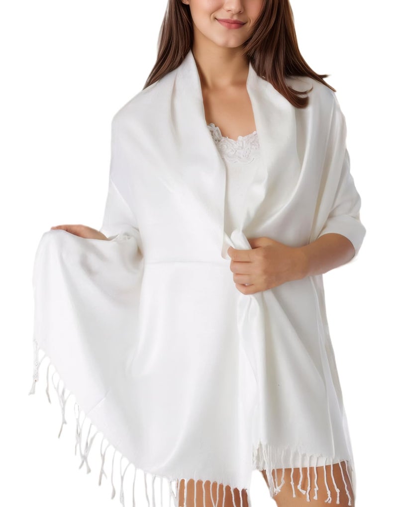 Achillea Soft Silky Pashmina Scarf for Women â€“ Shawl Wrap for Evening Dresses, Bridesmaids, Weddings & Everyday Wear (White) - Image 1