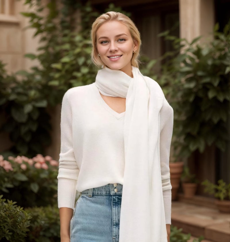 Achillea Soft Silky Pashmina Scarf for Women â€“ Shawl Wrap for Evening Dresses, Bridesmaids, Weddings & Everyday Wear (White) - Image 3