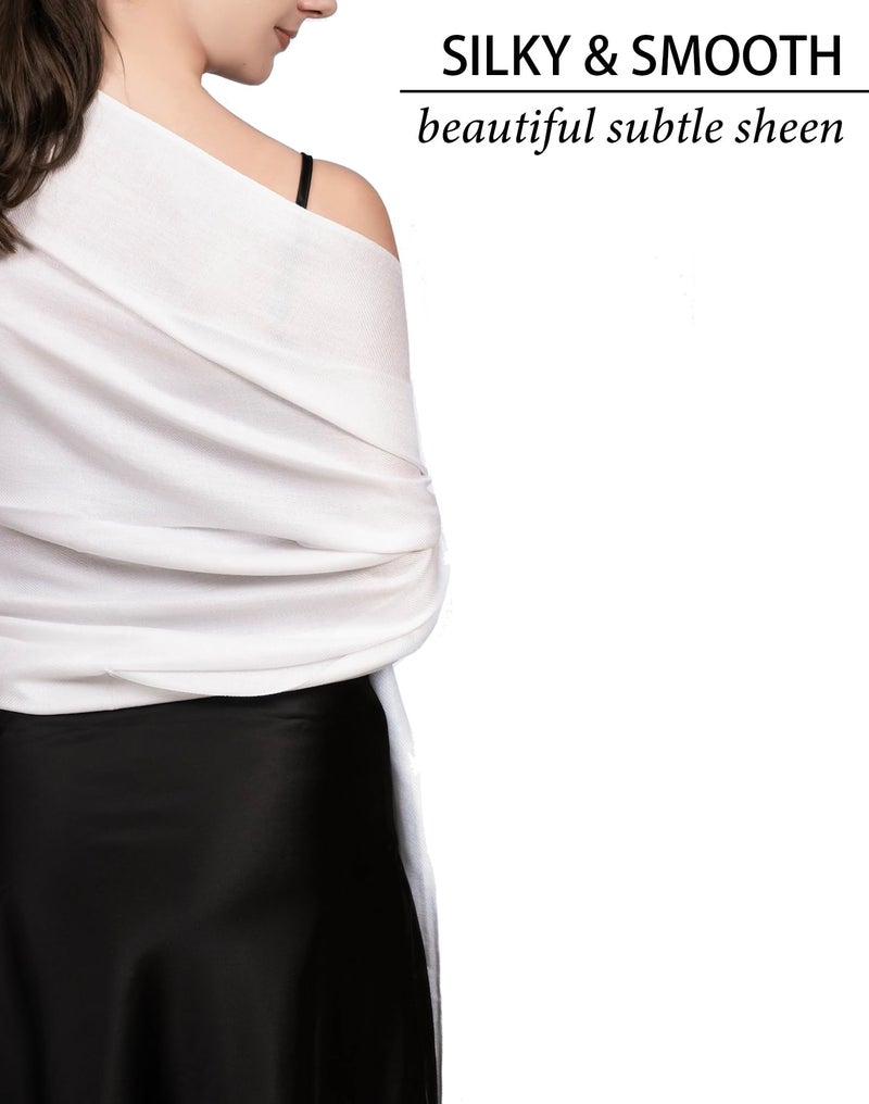 Achillea Soft Silky Pashmina Scarf for Women â€“ Shawl Wrap for Evening Dresses, Bridesmaids, Weddings & Everyday Wear (White) - Image 5