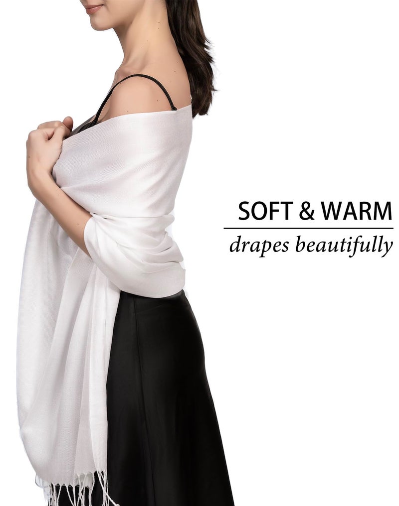 Achillea Soft Silky Pashmina Scarf for Women â€“ Shawl Wrap for Evening Dresses, Bridesmaids, Weddings & Everyday Wear (White) - Image 4