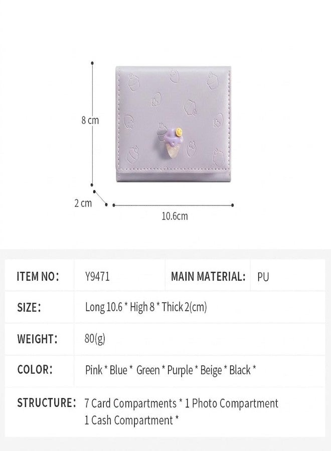 LacyLook Cute Small Trifold Wallets for Teen Girl Women PU Leather Trifold Small Wallet Cash Pocket 3D Art Design Coin Purse Holder with ID Window for Girls Women (Purple) - Image 2