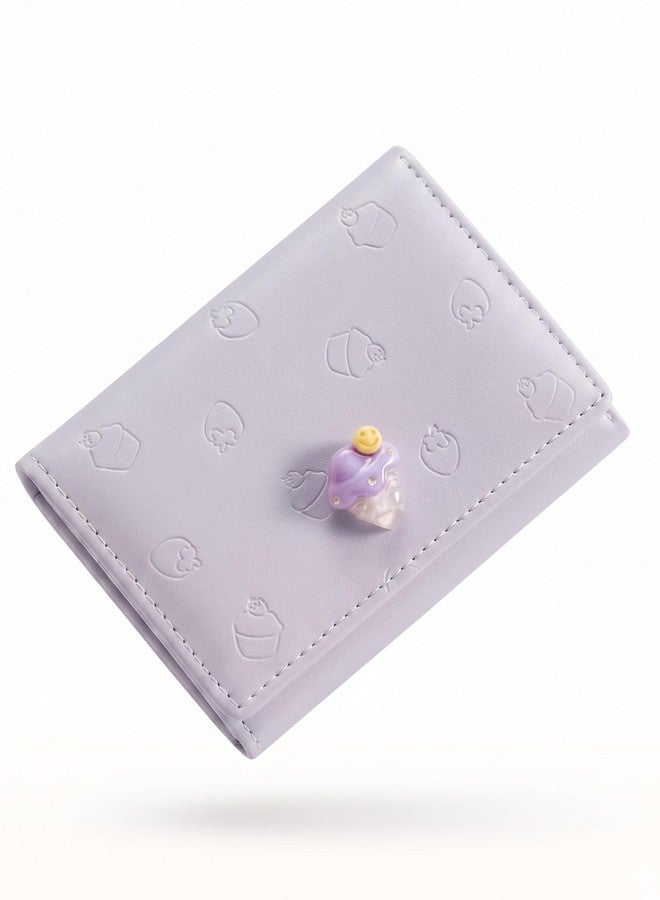 LacyLook Cute Small Trifold Wallets for Teen Girl Women PU Leather Trifold Small Wallet Cash Pocket 3D Art Design Coin Purse Holder with ID Window for Girls Women (Purple) - Image 1