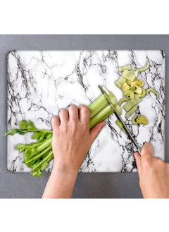Sabanbaba Decorative Glass Cutting Board White Marble 30 x 40 cm | Glass Cutting Table  - Image 2