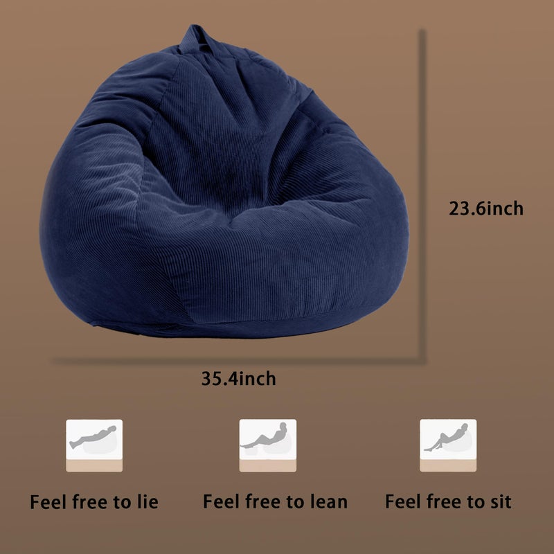 ENBAOHUI 3FT Memory Foam Bean Bag Chairs for Teens or Kids with Filling Bean Bag Sofa with Handle Super Soft Corduroy Fabric Lazy Sofa 3 Foot Navy Blue - Image 3