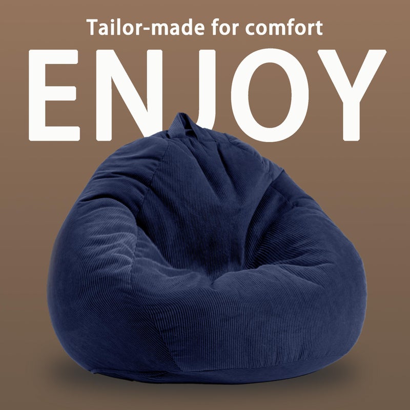 ENBAOHUI 3FT Memory Foam Bean Bag Chairs for Teens or Kids with Filling Bean Bag Sofa with Handle Super Soft Corduroy Fabric Lazy Sofa 3 Foot Navy Blue - Image 2