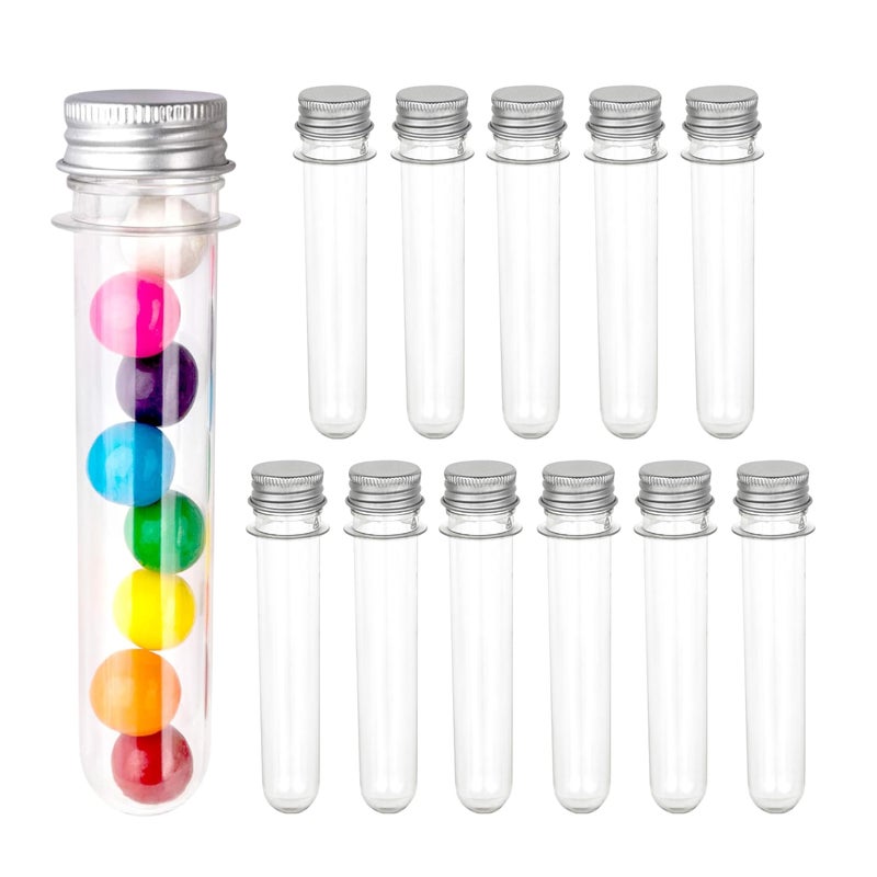 Hammont Tube Shaped Acrylic Candy Boxes with Aluminum Cover - 12 Pack - 1.18"x5.03" - Perfect for Weddings, Birthdays, Party Favors and Gifts | Designer Cute Clear Lucite Plastic Treat Containers - Image 1