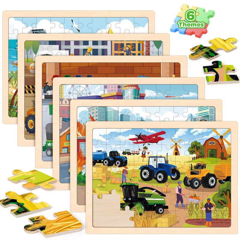 Duchong Puzzles for Kids Ages 46 6 Packs 60 Pcs Wooden Jigsaw Puzzles for Kids Ages 68 Preschool Educational Vehicle Toys Gifts for 3 4 5 6 7 8 Boys Girls - Image 3