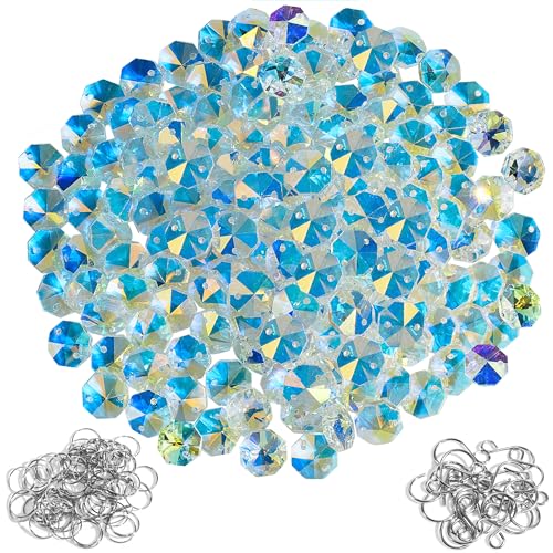 WASTROYAL 240Pcs Crystal Suncatcher Beads 150 14mm Crystal Glass Octagon Beads with 2 Hole Bulk Sun Catcher Supplies Chandelier Replacement Bead for DIY Hanging Ornament Pendant Jewelry (AB Color) - Image 1