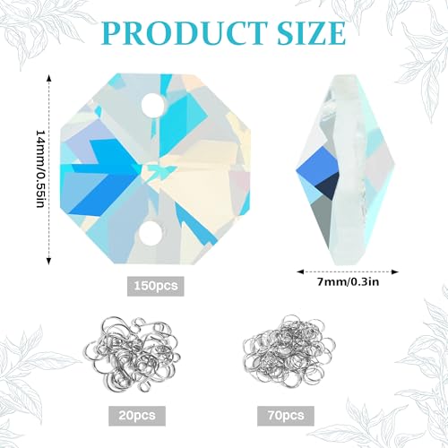 WASTROYAL 240Pcs Crystal Suncatcher Beads 150 14mm Crystal Glass Octagon Beads with 2 Hole Bulk Sun Catcher Supplies Chandelier Replacement Bead for DIY Hanging Ornament Pendant Jewelry (AB Color) - Image 3