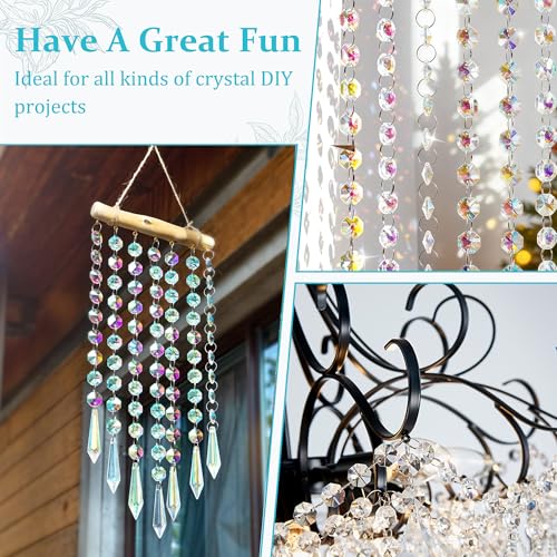 WASTROYAL 240Pcs Crystal Suncatcher Beads 150 14mm Crystal Glass Octagon Beads with 2 Hole Bulk Sun Catcher Supplies Chandelier Replacement Bead for DIY Hanging Ornament Pendant Jewelry (AB Color) - Image 5