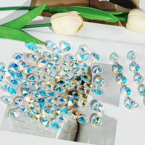 WASTROYAL 240Pcs Crystal Suncatcher Beads 150 14mm Crystal Glass Octagon Beads with 2 Hole Bulk Sun Catcher Supplies Chandelier Replacement Bead for DIY Hanging Ornament Pendant Jewelry (AB Color) - Image 2