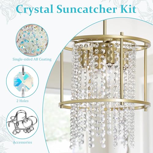 WASTROYAL 240Pcs Crystal Suncatcher Beads 150 14mm Crystal Glass Octagon Beads with 2 Hole Bulk Sun Catcher Supplies Chandelier Replacement Bead for DIY Hanging Ornament Pendant Jewelry (AB Color) - Image 4