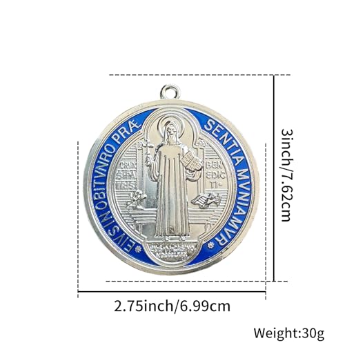 Bovemee 2PCS ST BENEDICT CROSS MEDAL 3 INCH VINTAGE BRASS TONE FINISH FOR WALL OR DESK DISPLAY/MEDALLA DE SAN BENITO (Blue) - Image 3