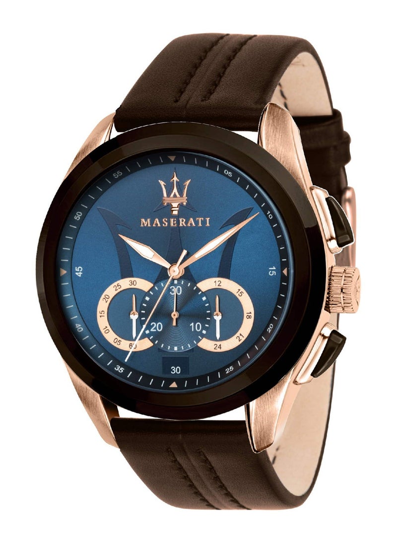 MASERATI TRAGUARDO 45MM CHR BLUE DIAL BROWN ST